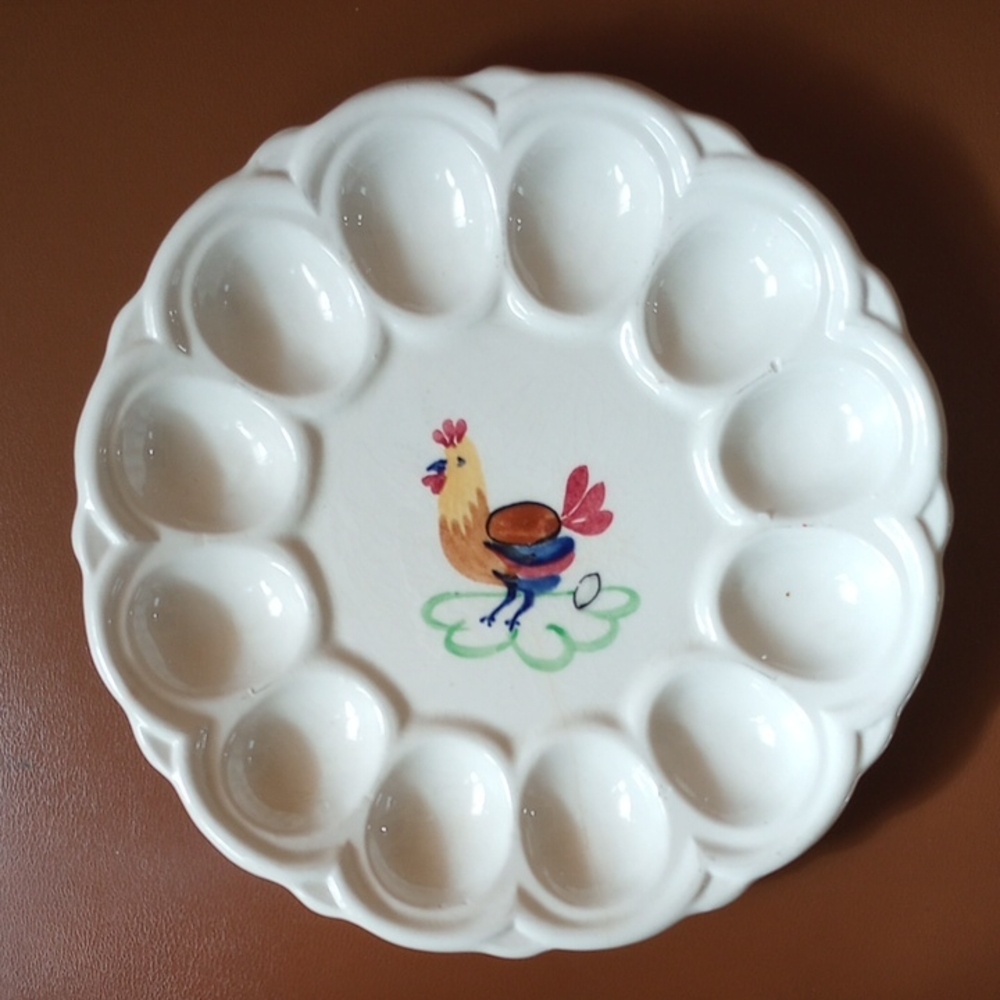 Vintage White English Bone China Egg Plate w/ Rooster Design, As-Is